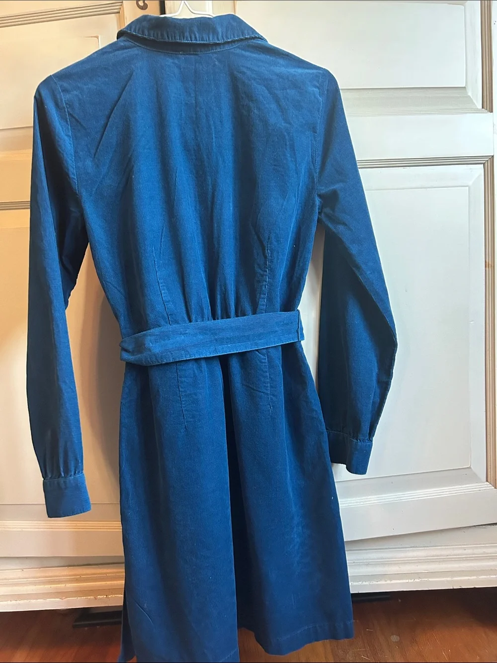 J. Crew Deep Blue fine corduroy Long-Sleeve Button-Up Dress with Tie Belt. 0